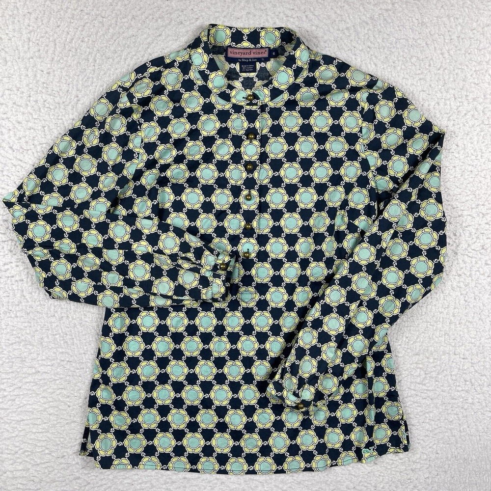 Vineyard Vines Shirt Womens 6 Navy Blue 1/2 Button Down Pullover Boating Preppy
